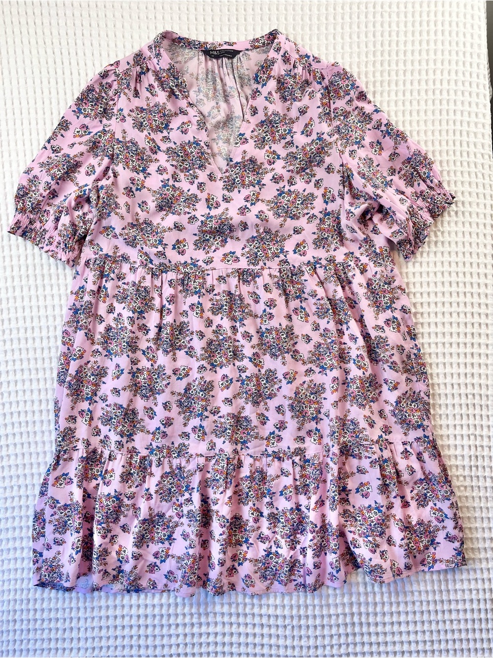 M&S Collection Petite Pink Floral Babydoll Dress Size 14 Cottagecore